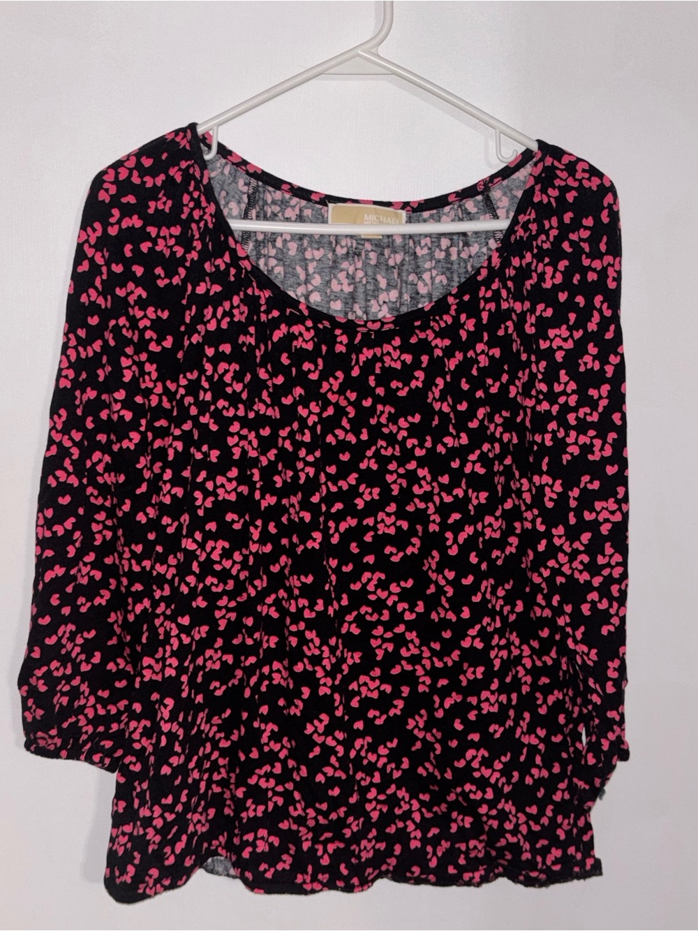 MICHAEL Michael Kors Black Long Sleeve Top with Hot Pink Heart Print